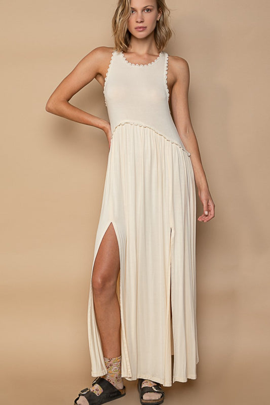 POL Sleeveless Back Zipper Front Slit Maxi Dress