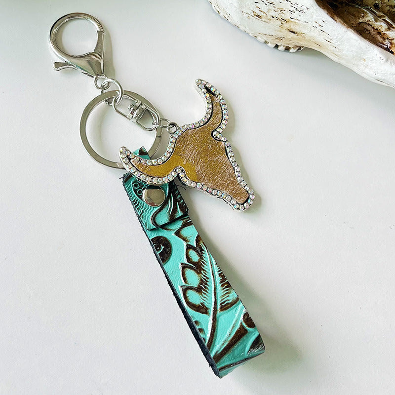 Rhinestone Bull Keychain